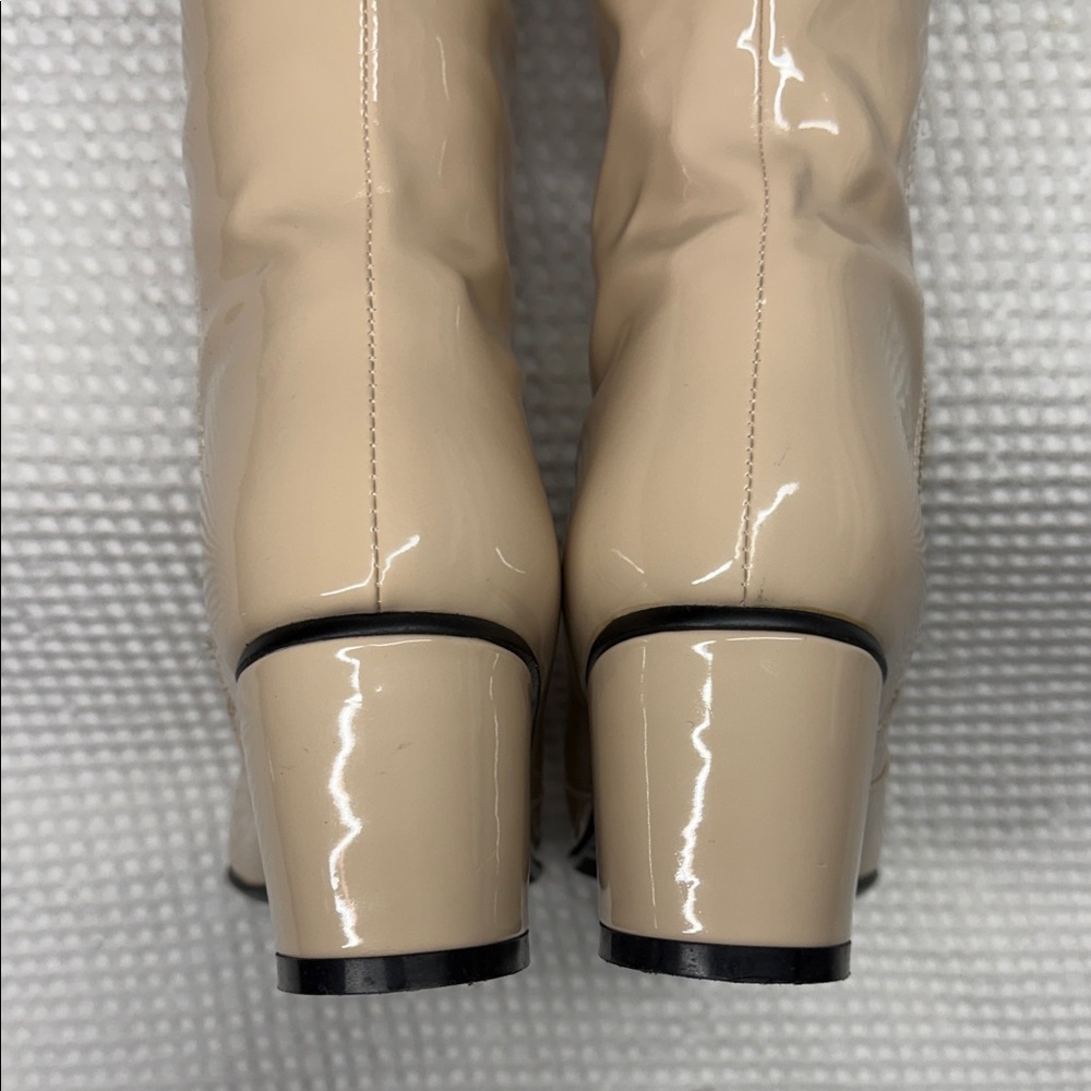 Source Unknown Beige Patent Knee-High Block Heel Boots - Picture 5 of 8